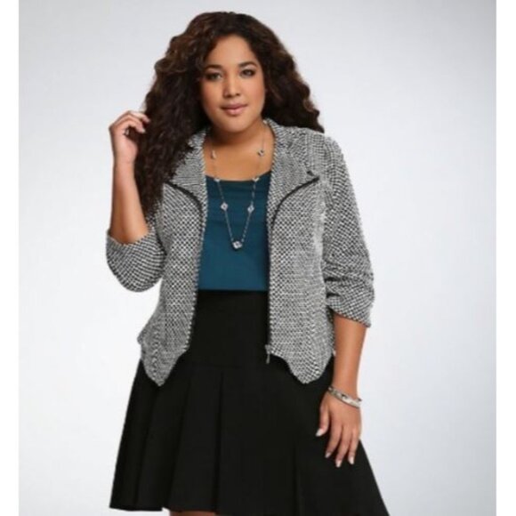 Torrid Women's Black Beige Checkered Print Knit Moto Zip Jacket Size XLarge (1) - Picture 3 of 12
